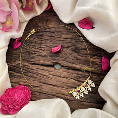 Vriksham Antique 5 Round Pendant Invisible Chain-White Red-G20619