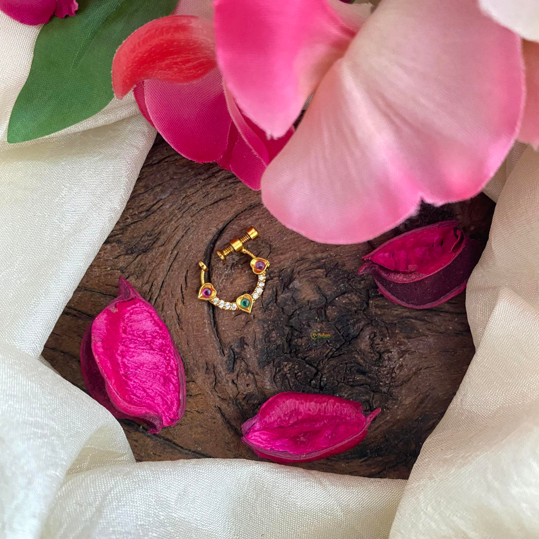 Gold Look Alike Red Green White AD Stone Nath / Nose pin-G13756