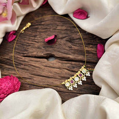 Vriksham Antique 5 Round Pendant Invisible Chain-White Red-G20619