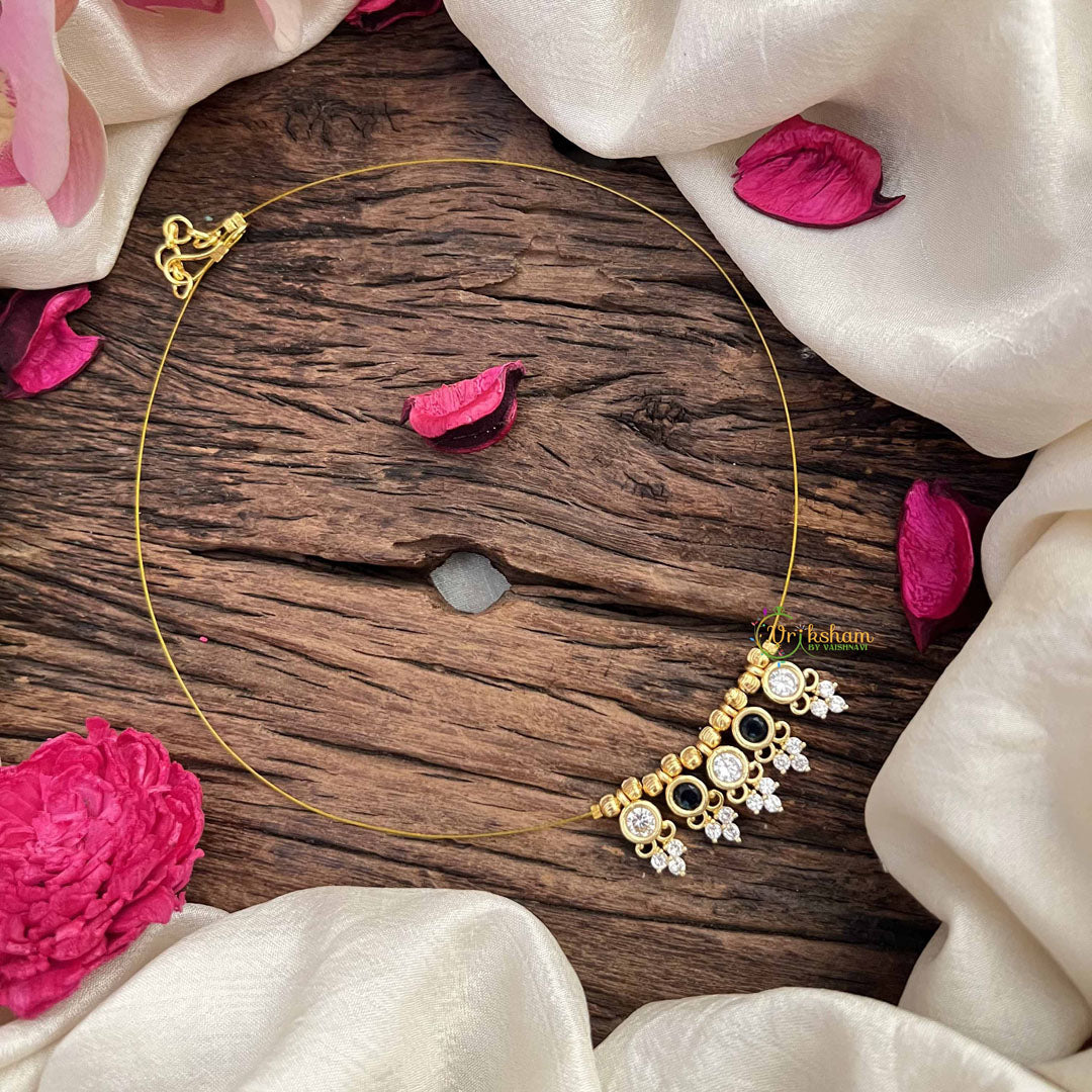 Vriksham Antique 5 Round Pendant Invisible Chain-White Blue-G20618