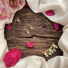 Vriksham Antique 5 Round Pendant Invisible Chain-White Green-G20617