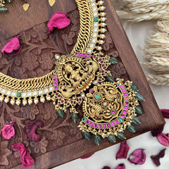 Vriksham Lakshmi With Dual Peacock Jalebi Style Long Neckpiece-Pastel Green Bead-G18085