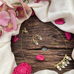 Vriksham Antique 5 Round Pendant Invisible Chain-White Green-G20617