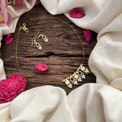 Vriksham Antique 5 Round Pendant Invisible Chain-White Green-G20617