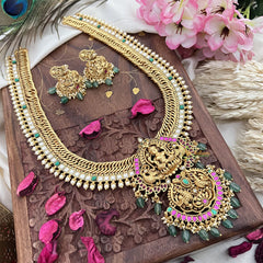 Vriksham Lakshmi With Dual Peacock Jalebi Style Long Neckpiece-Pastel Green Bead-G18085