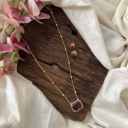 Simple Red AD Stone Pendant Chain -Square-G12588