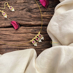 Vriksham Traditional 3 Round & Leaf Pendant Invisible Chain-White Red-G20607