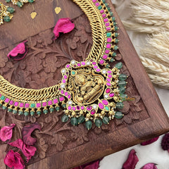 Vriksham Jalebi Style Lakshmi Pendant Long Neckpiece-Pastel Green Bead-G18086