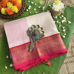 Half White Silk Cotton Saree With Pink Border -VS664