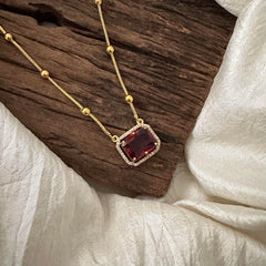 Simple Red AD Stone Pendant Chain -Square-G12588