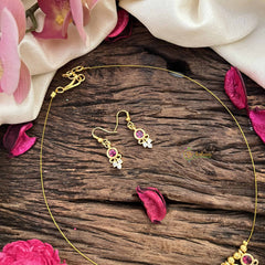 Vriksham Traditional 3 Round & Leaf Pendant Invisible Chain-White Red-G20607