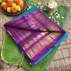 Aqua Blue Muththu Kattam Silk Cotton Saree - Kattam and Checks Handloom -VS3185