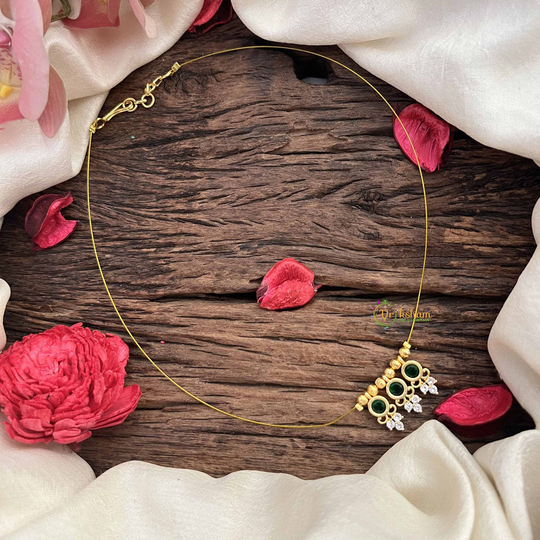 Vriksham Traditional 3 Round & Leaf Pendant Invisible Chain-White Green-G20609