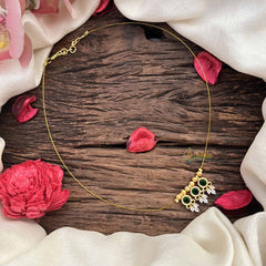 Vriksham Traditional 3 Round & Leaf Pendant Invisible Chain-White Green-G20609