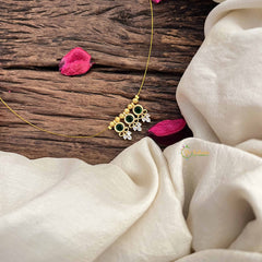 Vriksham Traditional 3 Round & Leaf Pendant Invisible Chain-White Green-G20609