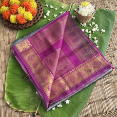 Grey with Purple Korvai Handloom Silk Cotton Saree-VS52