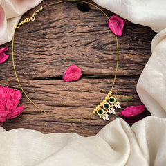 Vriksham Traditional 3 Round & Leaf Pendant Invisible Chain-White Green-G20609