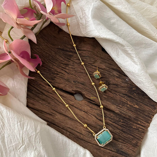 Simple Aqua Green AD Stone Pendant Chain -Square-G12589