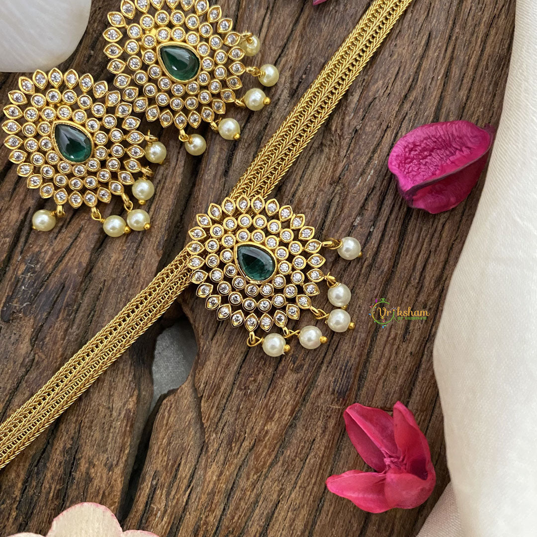 Vriksham Traditional Addigai Choker Neckpiece-Tilak - Green -G17652