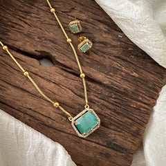 Simple Aqua Green AD Stone Pendant Chain -Square-G12589