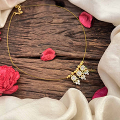 Vriksham Traditional 3 Round & Leaf Pendant Invisible Chain-White-G20610