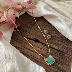 Simple Aqua Green AD Stone Pendant Chain -Square-G12589