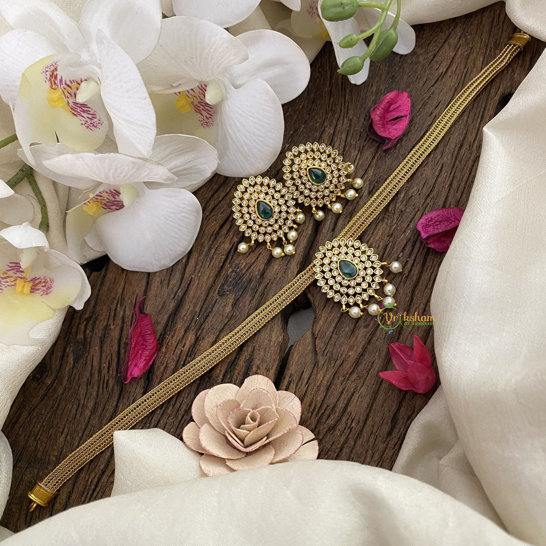 Vriksham Traditional Addigai Choker Neckpiece-Tilak - Green -G17652