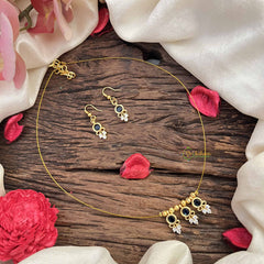 Vriksham Traditional 3 Round & Leaf Pendant Invisible Chain-White Blue-G20608