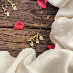 Vriksham Traditional 3 Round & Leaf Pendant Invisible Chain-White Blue-G20608