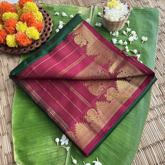 Green with Maroon Red Vairaoosi Silk Cotton Saree -VS1595