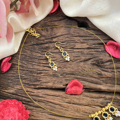 Vriksham Traditional 3 Round & Leaf Pendant Invisible Chain-White Blue-G20608