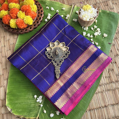 Dark Blue Kattam Silk Cotton Saree -VS1504