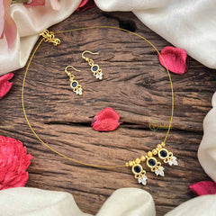 Vriksham Traditional 3 Round & Leaf Pendant Invisible Chain-White Blue-G20608