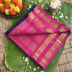 Dark Blue Kattam Silk Cotton Saree -VS1504