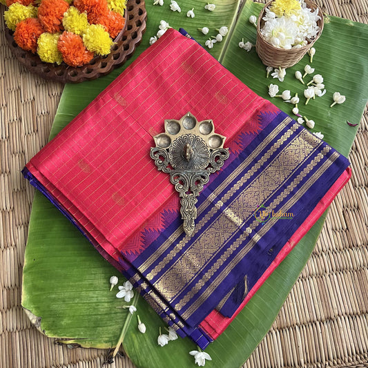 Hot Pink Korvai Silk Cotton Saree-Vairaoosi Podi Kattam with Butta-Handloom-VS3400