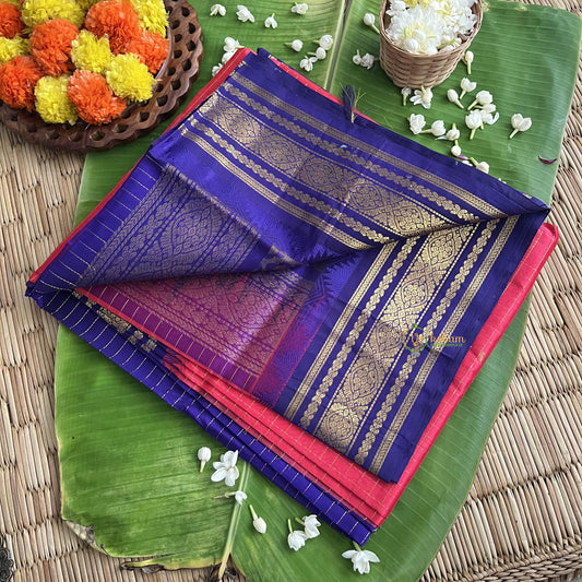 Hot Pink Korvai Silk Cotton Saree-Vairaoosi Podi Kattam with Butta-Handloom-VS3400