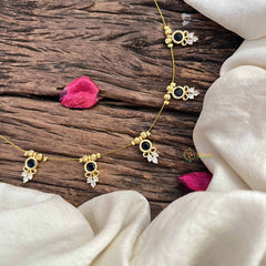 Vriksham Premium 5 Round & Leaf Pendant Invisible Chain-Blue-G20614