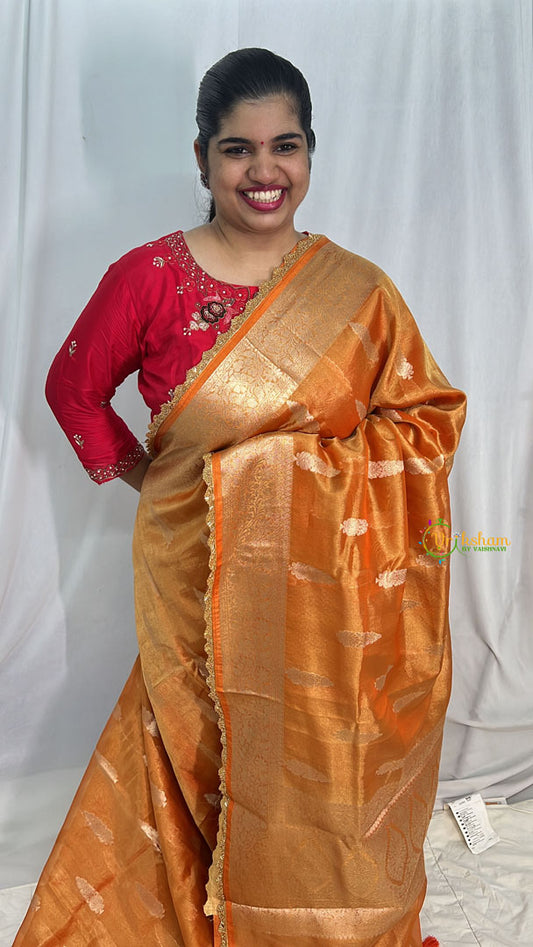 Orange Color Janhvi Kapoor's Organza Saree-Handloom-VS3375