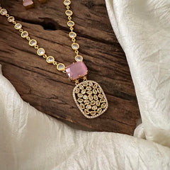 Designer Pastel Pink AD Stone Pendant Neckpiece -Geometric-G12595