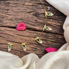 Vriksham Premium 5 Round & Leaf Pendant Invisible Chain-Green-G20613