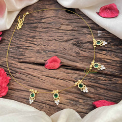 Vriksham Premium 5 Round & Leaf Pendant Invisible Chain-Green-G20613