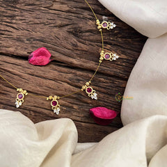 Vriksham Premium 5 Round & Leaf Pendant Invisible Chain-Red-G20612