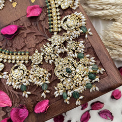 Vriksham Exquisite Nita Ambani Long Guttapusalu Neckpiece-White-Pastel Green Bead-G18099