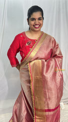 Onion Pink Color Janhvi Kapoor's Organza Saree-Handloom-VS3377