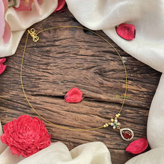 Vriksham Classic Pear Shape AD Stone Pendant Invisible Chain-Red-G20595