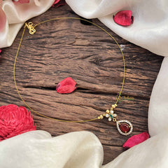 Vriksham Classic Pear Shape AD Stone Pendant Invisible Chain-Red-G20595