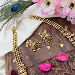 Vriksham Gold Look Alike Lakshmi Long Neckpiece-Red-Golden Bead-G18094
