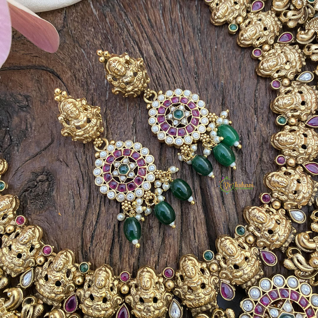 Vriksham Lakshmi And Peacock Short Neckpiece-Green Bead-G16462