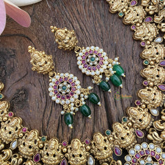 Vriksham Lakshmi And Peacock Short Neckpiece-Green Bead-G16462