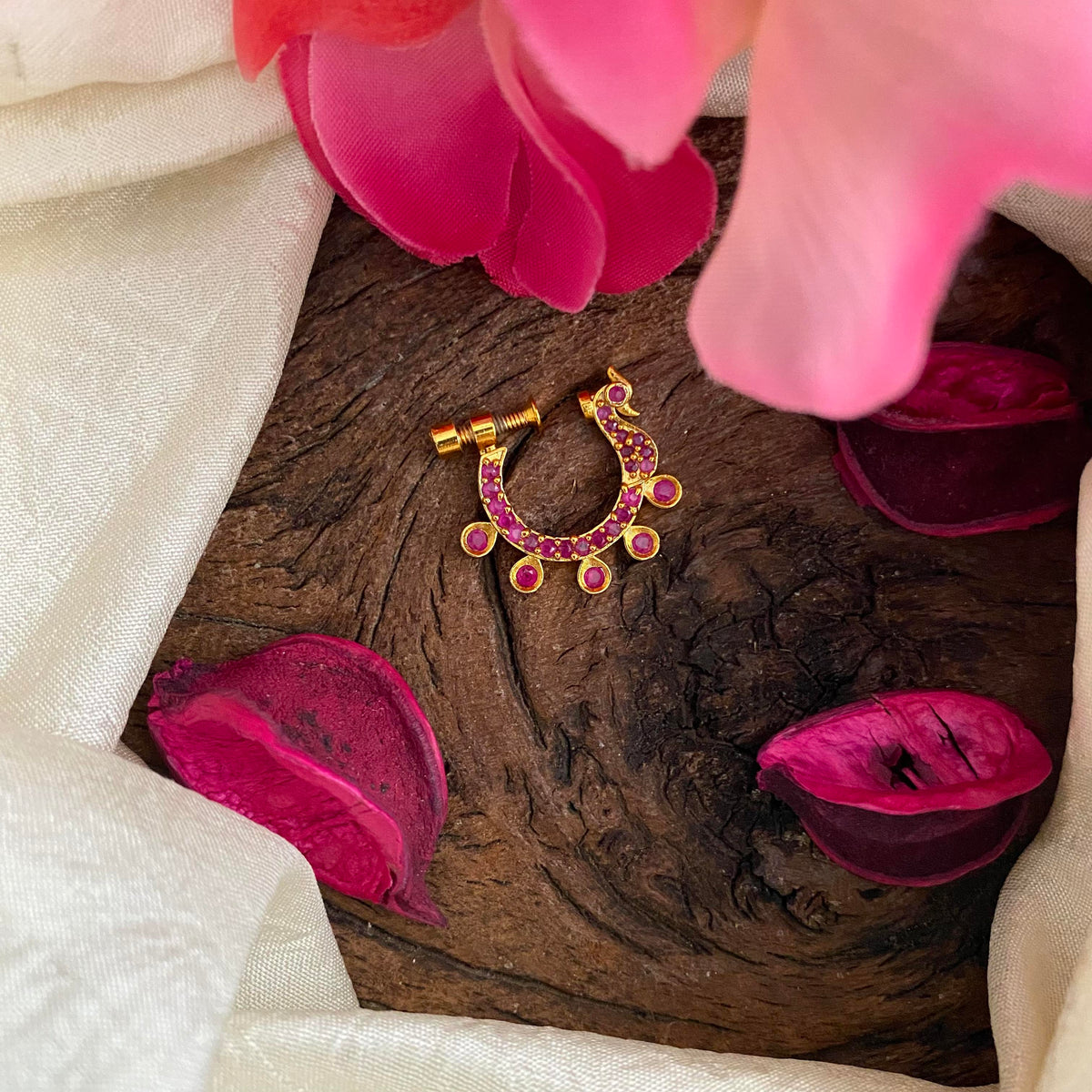 Red AD Stone Peacock Nath / Nose pin-G13803